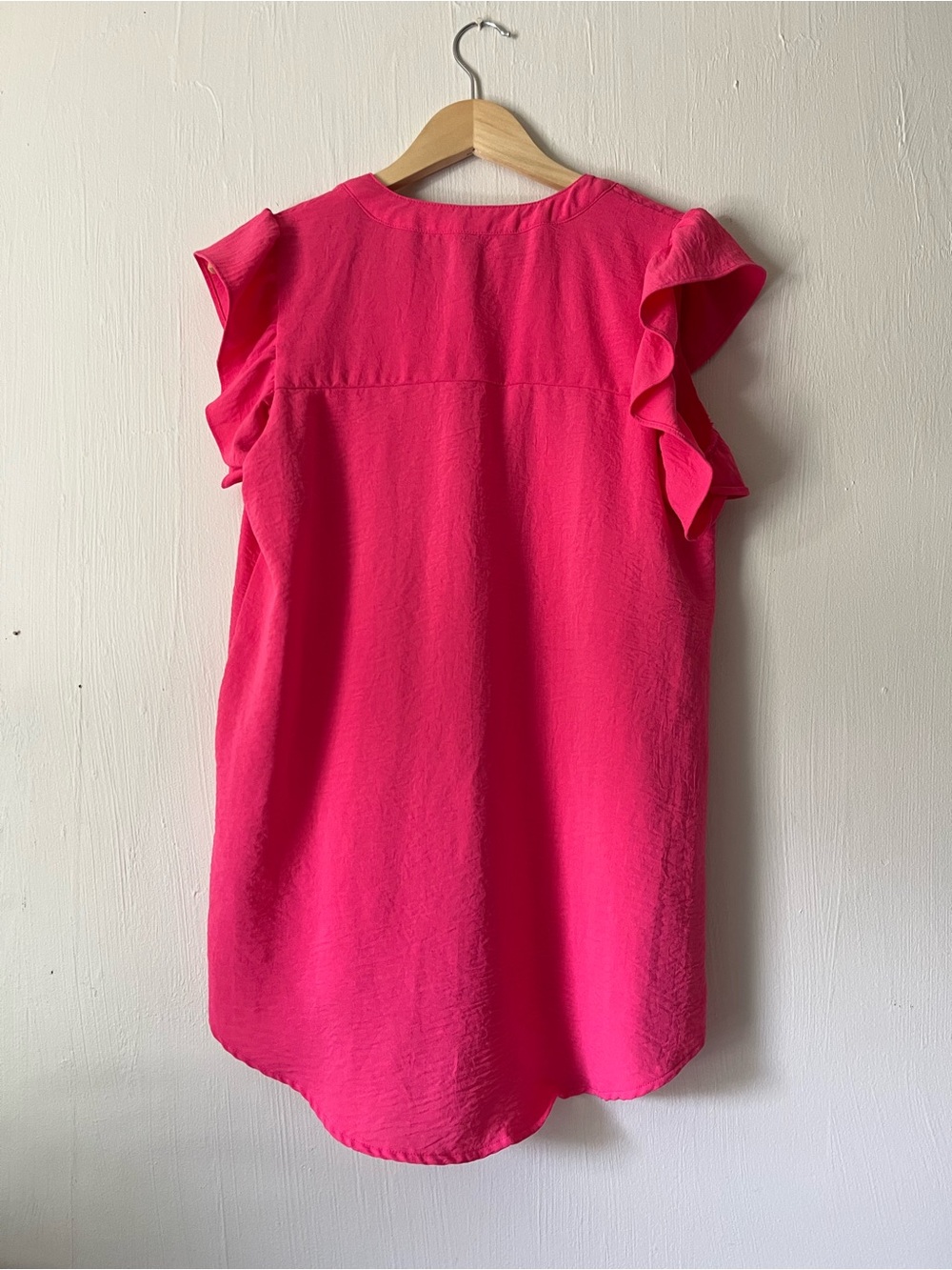 Zenana | Hot Pink Fuchsia Flutter Ruffle Sleeve V-Neck Blouse | Women’s Size: S - Picture 4 of 6